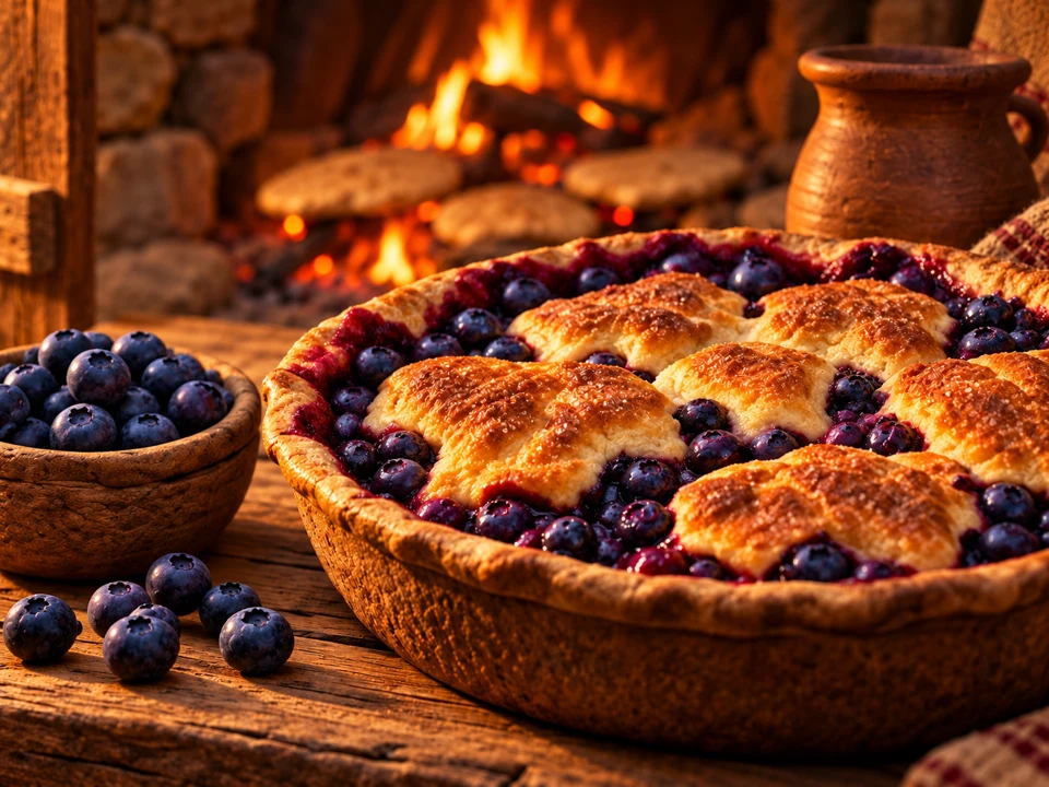 Blueberry cobbler with golden biscuit crust
