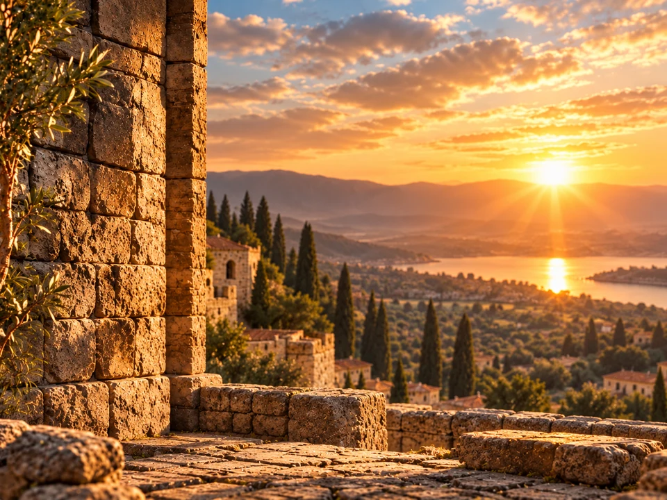 Golden sunrise over the ancient landscape