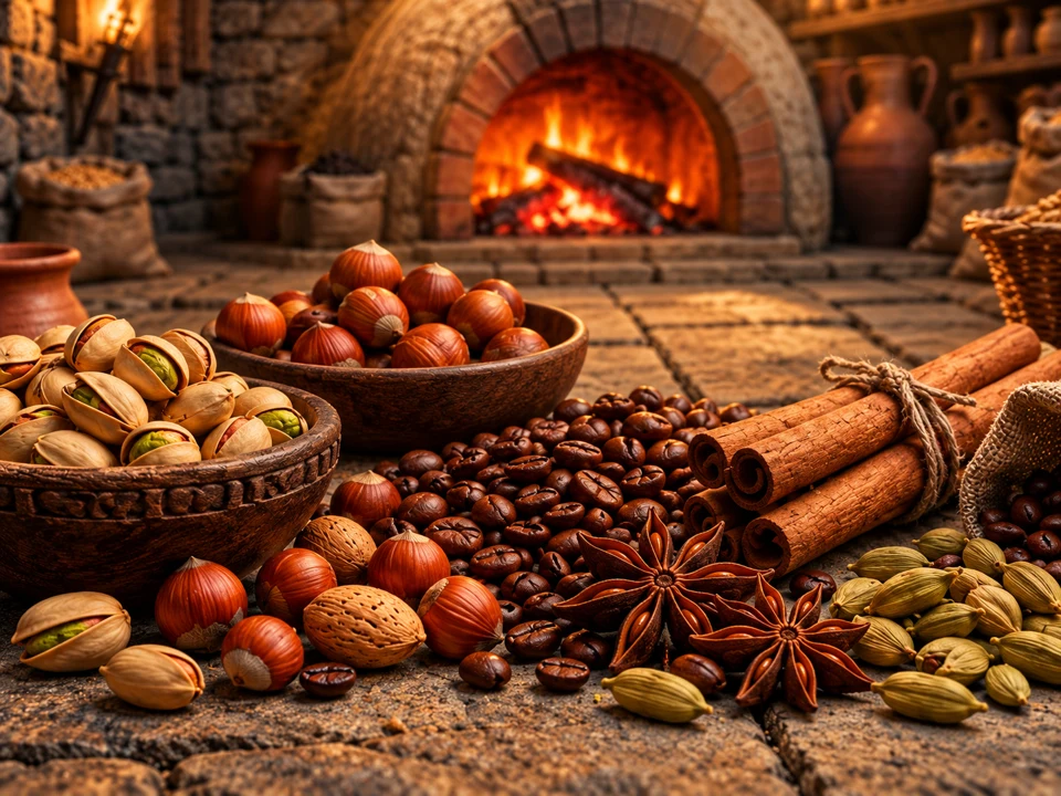 Nuts, cinnamon, star anise and cardamom